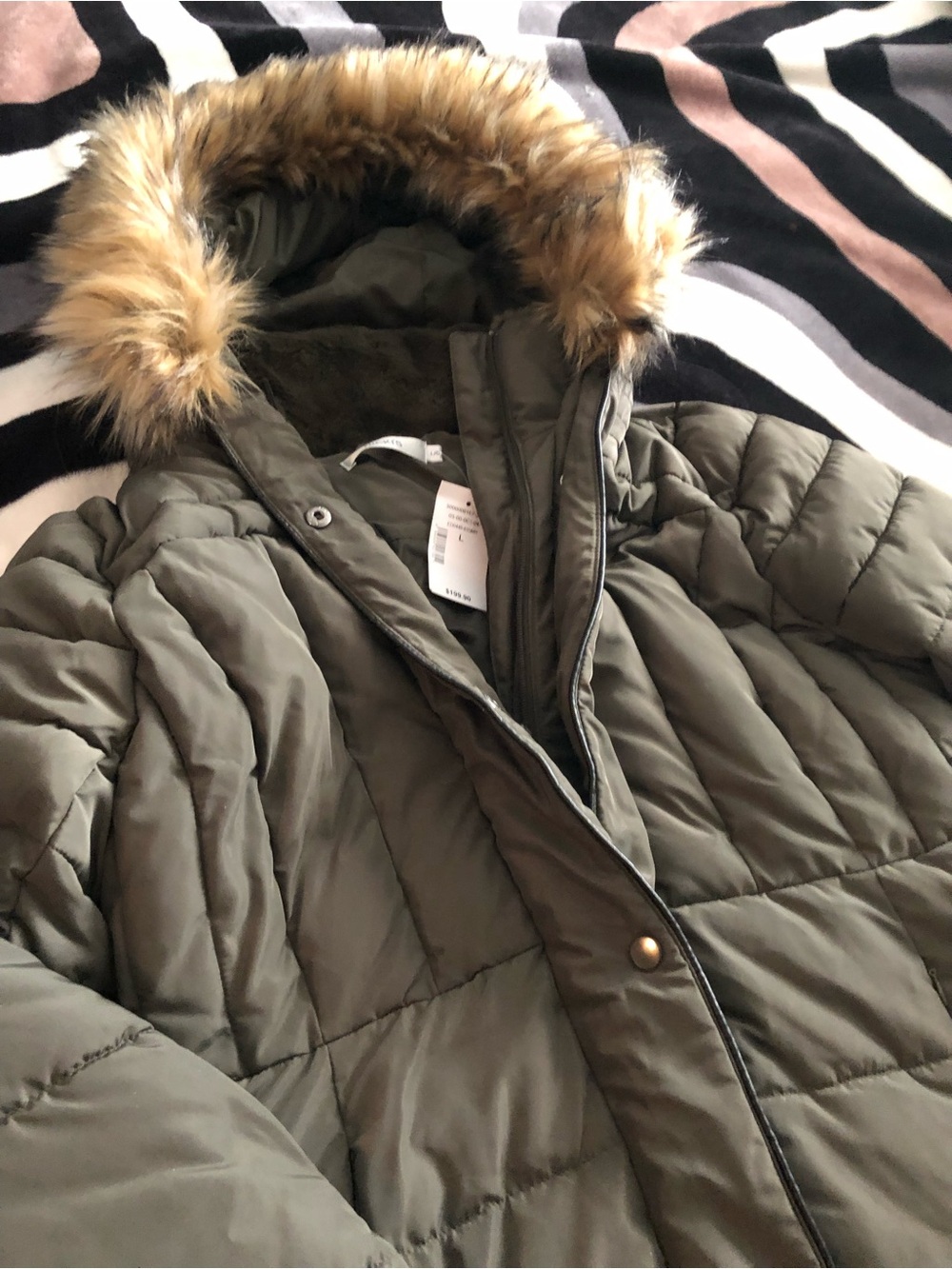 Ricki's Olive Green Quilted Puffer with Faux Fur Trim Hood